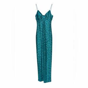 Aidan by Aidan Mattox Teal Sequin Maxi Dress Size 12 | Formal Gown